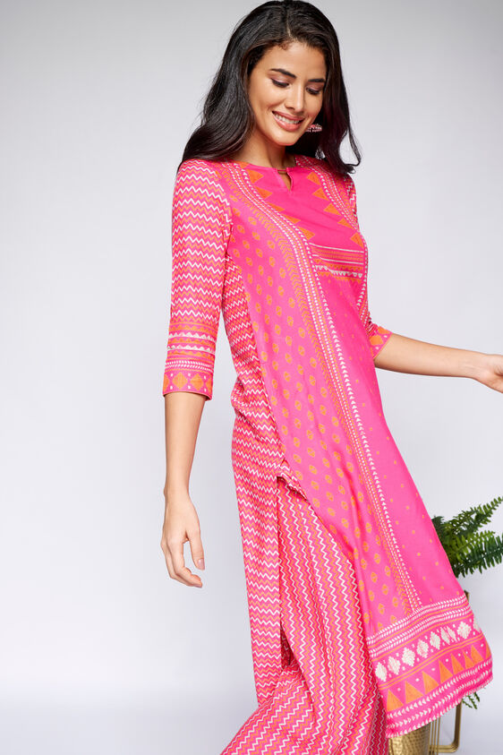 Pink Regular A-Line Kurta, Pink, image 1